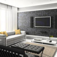 Dark wallpaper in the decoration of a room in the style of contemporary