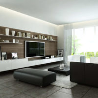 Black furniture in a bright living room