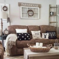 American Style Living Room with Brown Sofa
