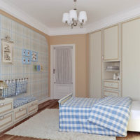 The interior of the kids room in cream colors