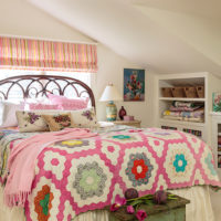 Bright textile in the design of the bedroom