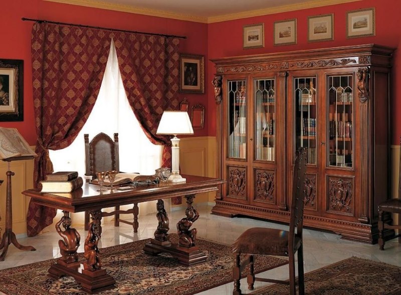Renaissance style office interior with red walls
