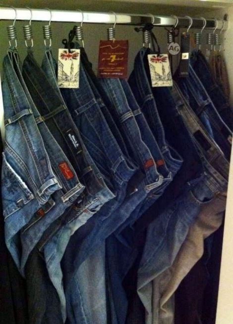 Shower hooks as jeans hangers