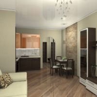 Interno di una moderna cucina-soggiorno con mobili in gabinetto