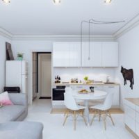 Cucina soggiorno in bianco