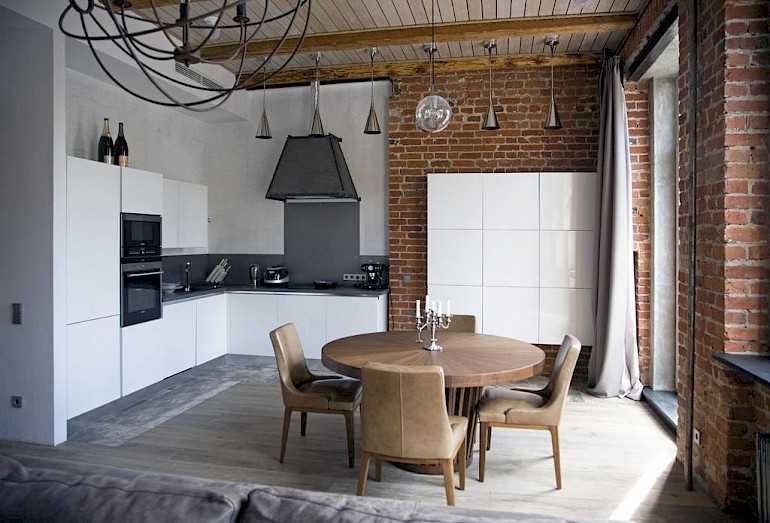 Loft style kitchen with modern elements