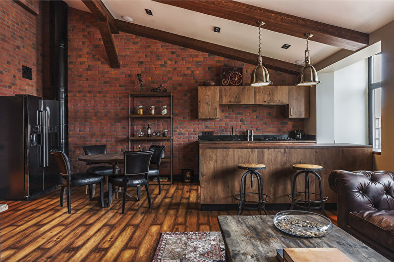Loft style kitchen-living room interior