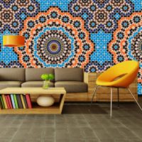 Moroccan mosaic over the living room sofa