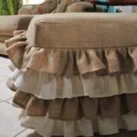 Upholstery of upholstered furniture with natural burlap