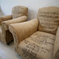 Two chairs after draping with burlap