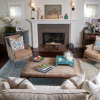 Burlap in the living room interior with fireplace