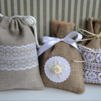 Decorative bags made of burlap with embroidery