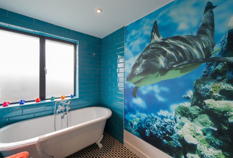 Dolphin on the mural in the bathroom