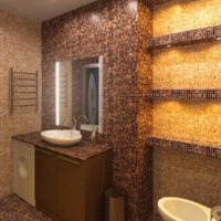 Mosaico marrone all'interno del bagno