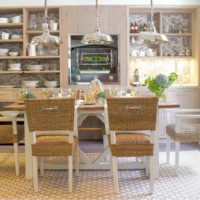 Rattan furniture in the design of the dining area