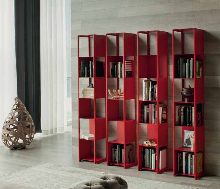Unusual book shelves in red