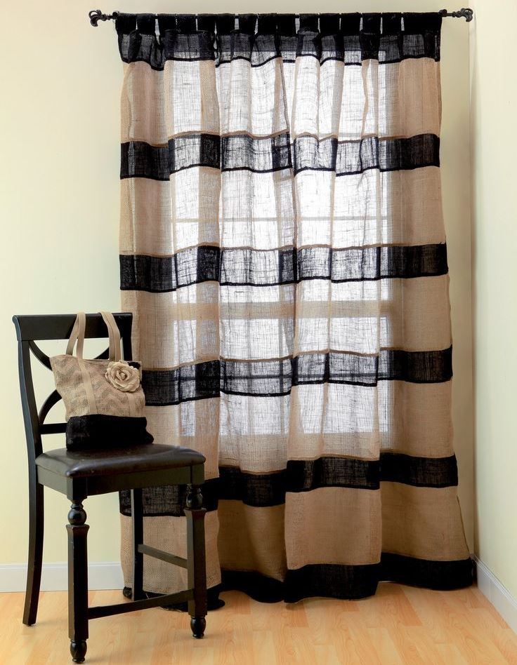 striped burlap curtains on the living room window