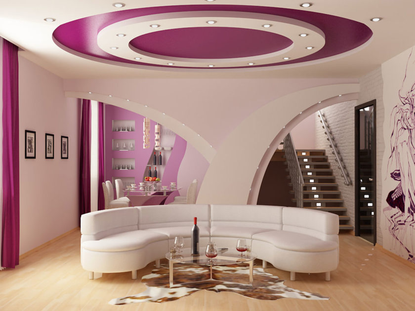 White ceiling with purple accents