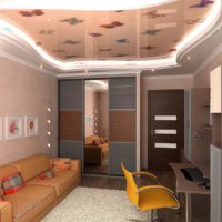 Design project of a small room with a stretch ceiling