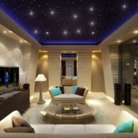 Stars on the stretch ceiling in the living room