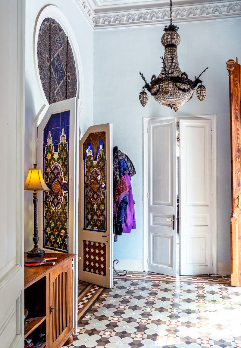 Doors with stained-glass windows in the entrance hall of the Moroccan style