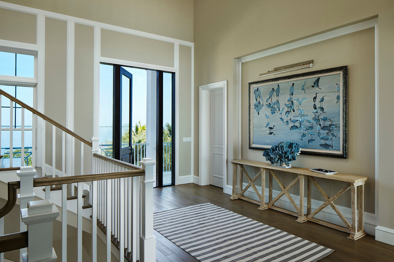 Design of the hallway of a private house in the marine theme