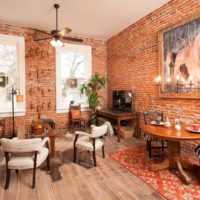 Red brick in the design of the living room