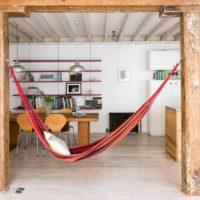 Hammock in the living room of a country house