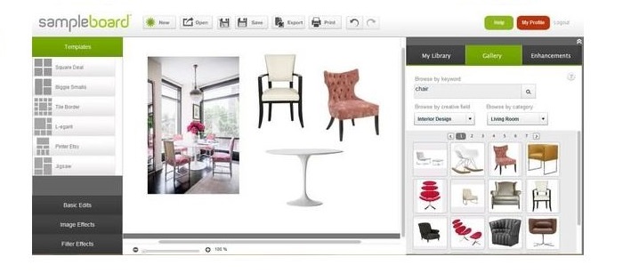 Sample Board program for creating collages of the interior of your apartment