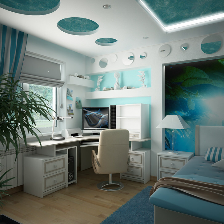 Space workplace teenager room interior