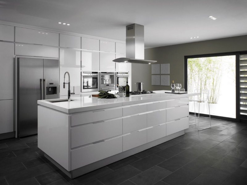 Minimalist gray kitchen interior