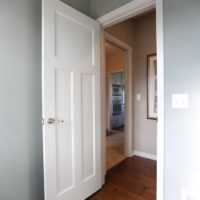 Single door from the bedroom to the hallway