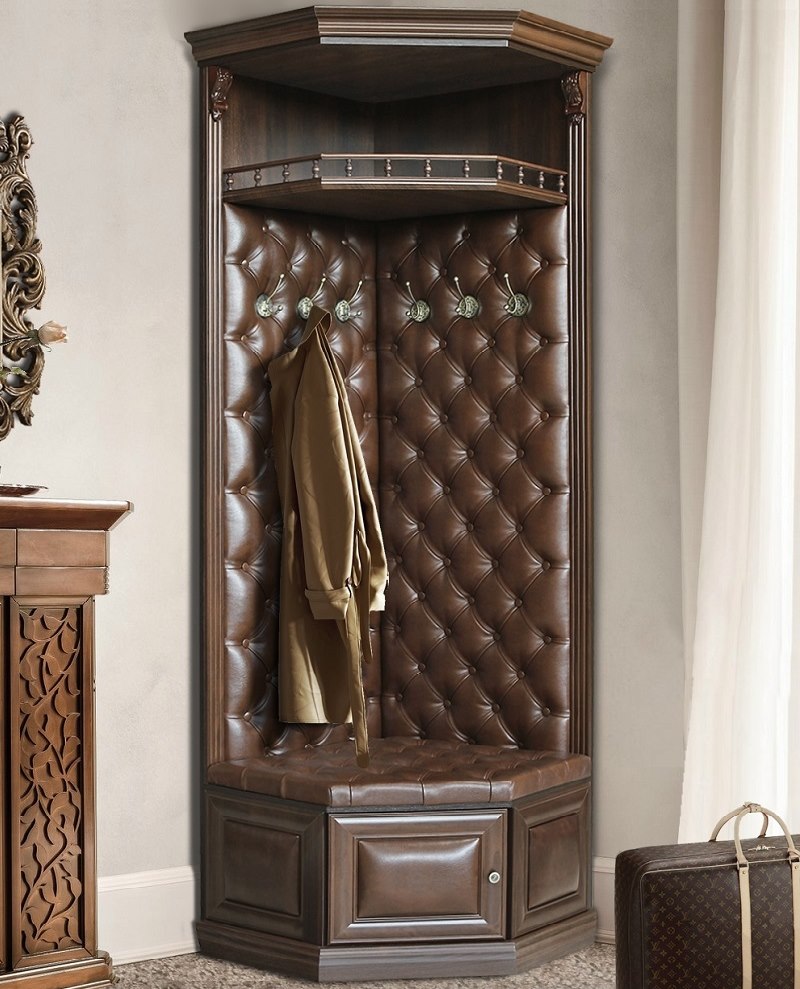 Corner hanger with leather upholstery in the hallway