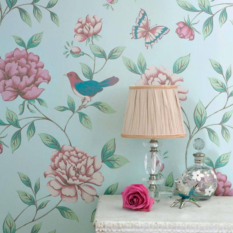 Floral wallpaper in vintage style for a bedroom of a private house