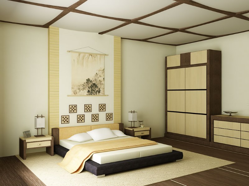 Interno camera da letto moderna in stile giapponese