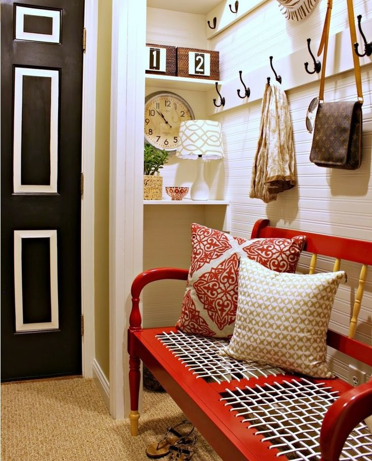 Bright accents in the interior of a small hallway