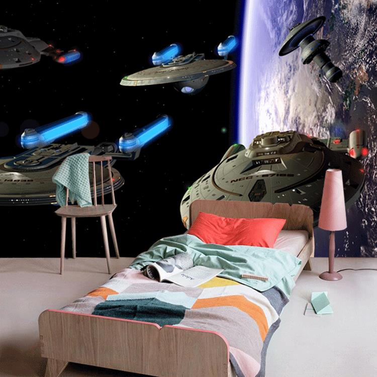 Star ships on the wall of a children's room
