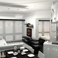Design of a studio apartment with black furniture
