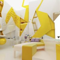 Design de chambre en jaune et blanc