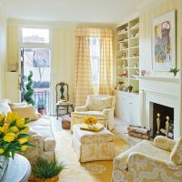 Yellow tulips in a rustic living room