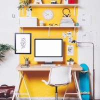 Workplace of a schoolboy in yellow