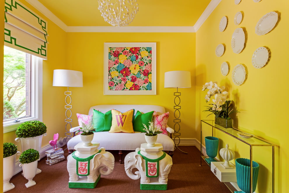 Yellow interior of a private house living room