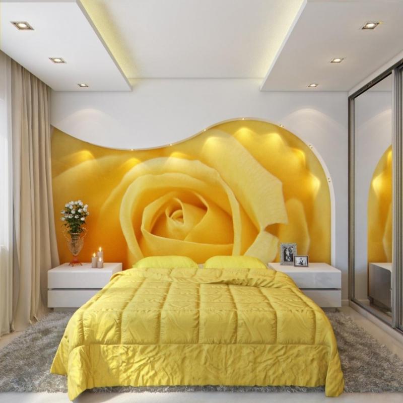 Chambre minimaliste jaune et blanche