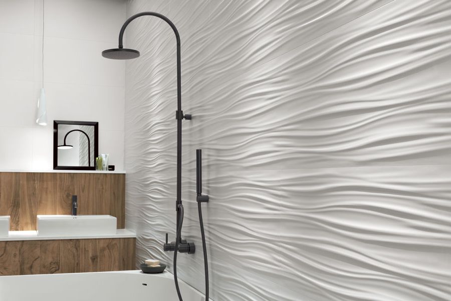 Wavy tile with volumetric effect in the bathroom