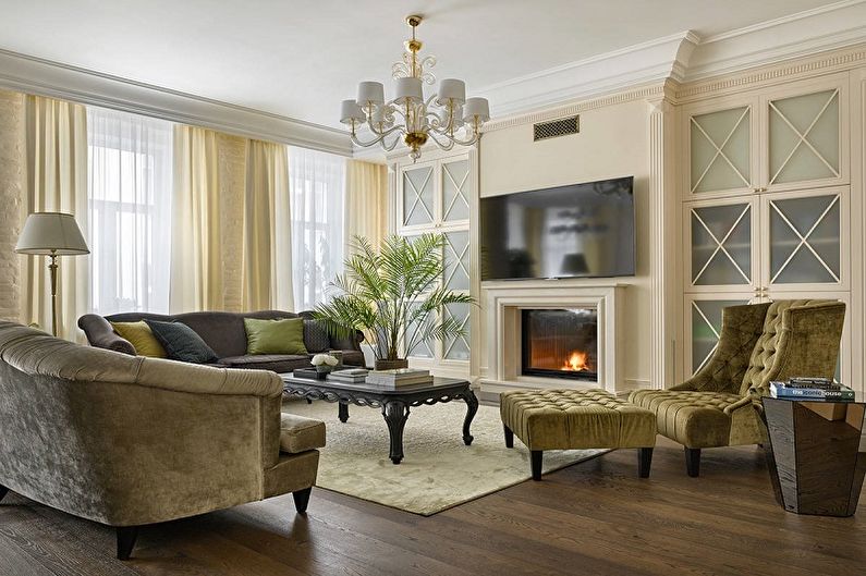 Beige wall decoration in a classic living room