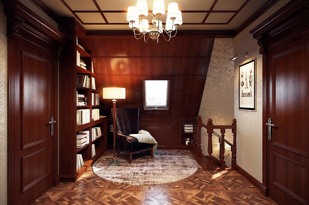 Small libraries in the hall of the attic floor