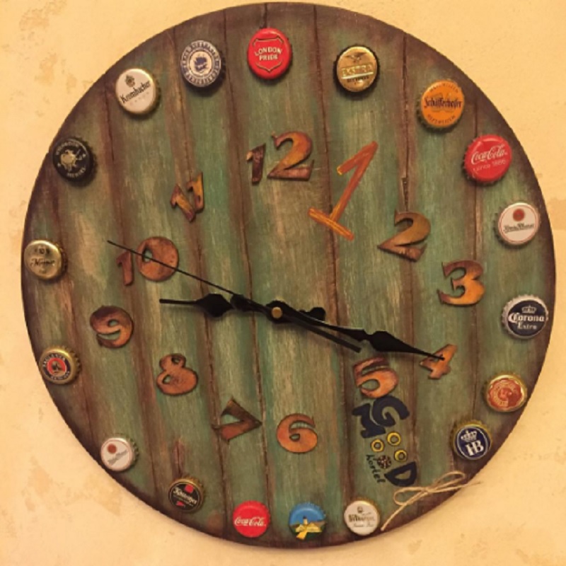 Wooden watch with beer caps