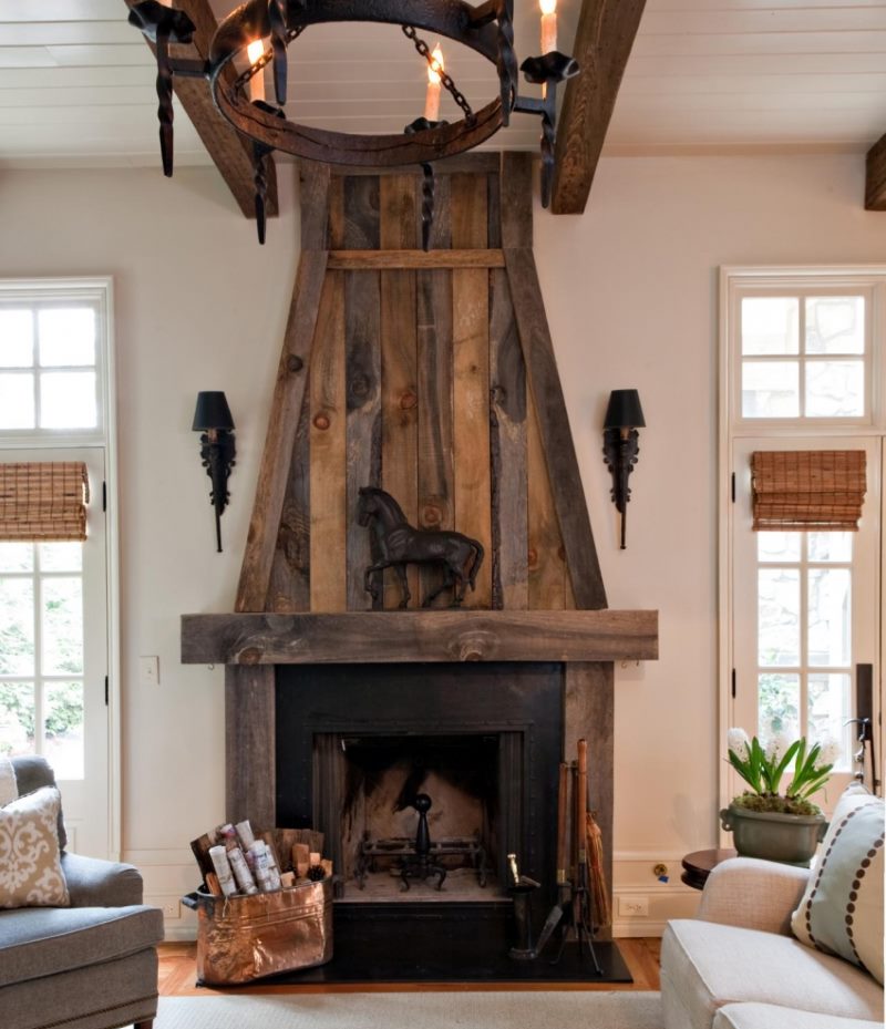 Wooden fireplace in the living room