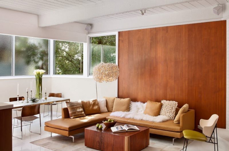 Wood paneling the living room wall