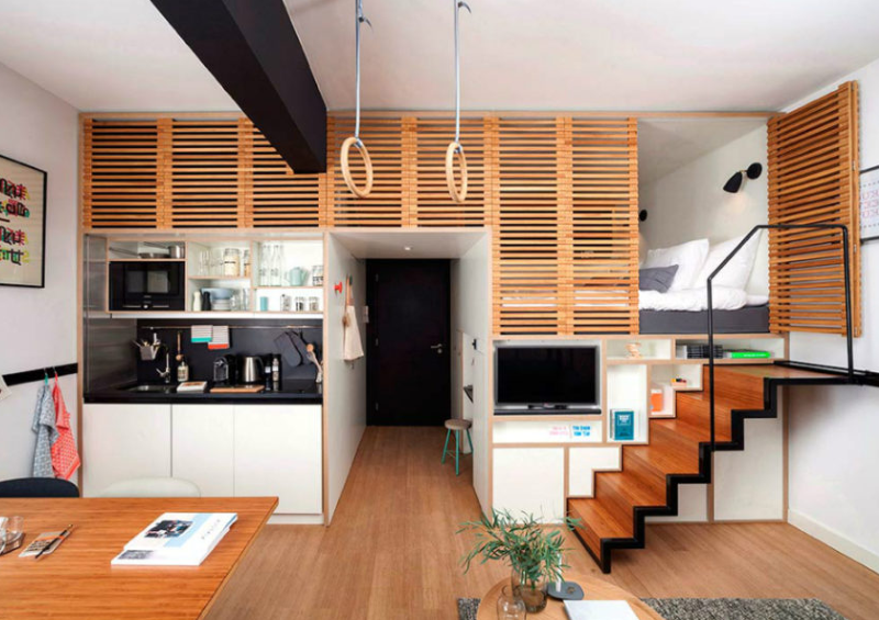 Two-tier studio apartment interior